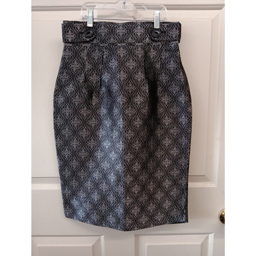 Harold's Silver/Black Metallic Jacquard Skirt Size 2
